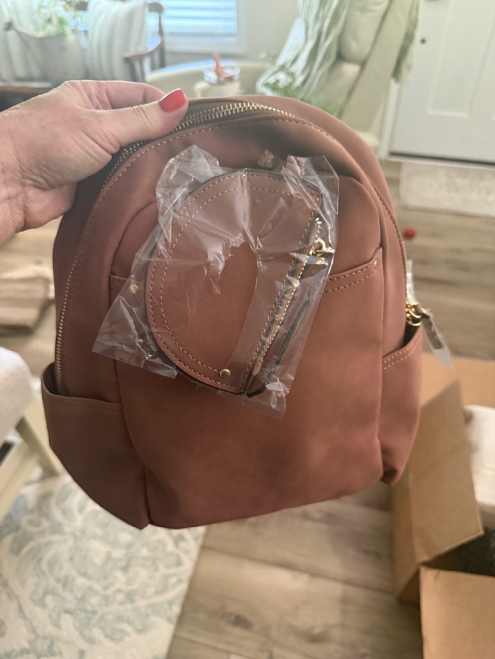 Compact Women's Backpack Purse in Rust Tan with chain purse NWT